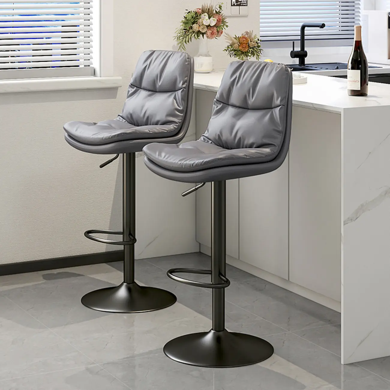 Stylish Leather Adjustable Bar Stools with Ergonomics for Kitchen Image - 1 | homeyfad