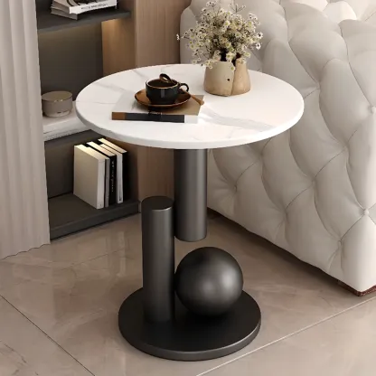 Glam Round Stone Top End Table Abstract Base Image - 1