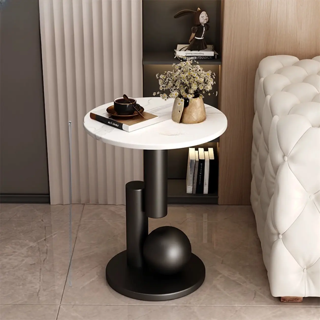 Glam Round Stone Top End Table Abstract Base Image - 2 | homeyfad