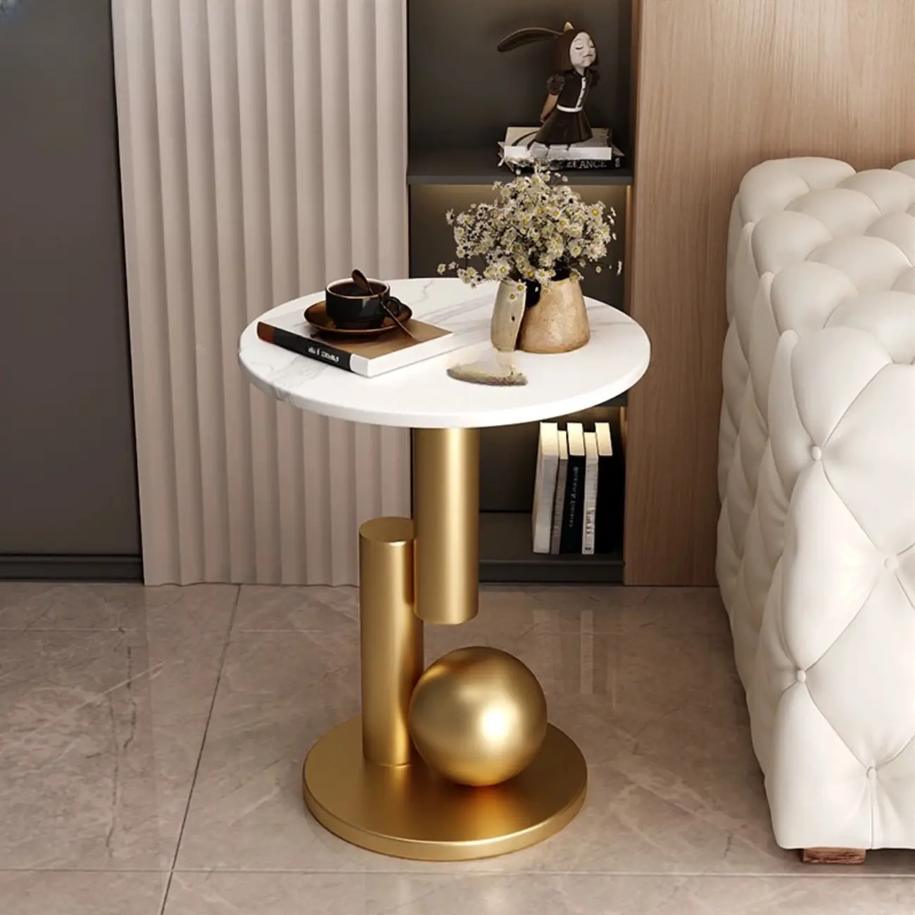Glam Round Stone Top End Table Abstract Base Image - 5 | homeyfad