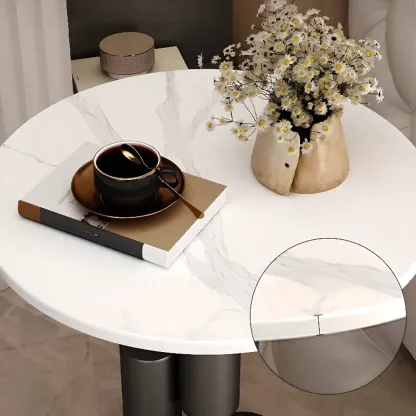 Glam Round Stone Top End Table Abstract Base Image - 8