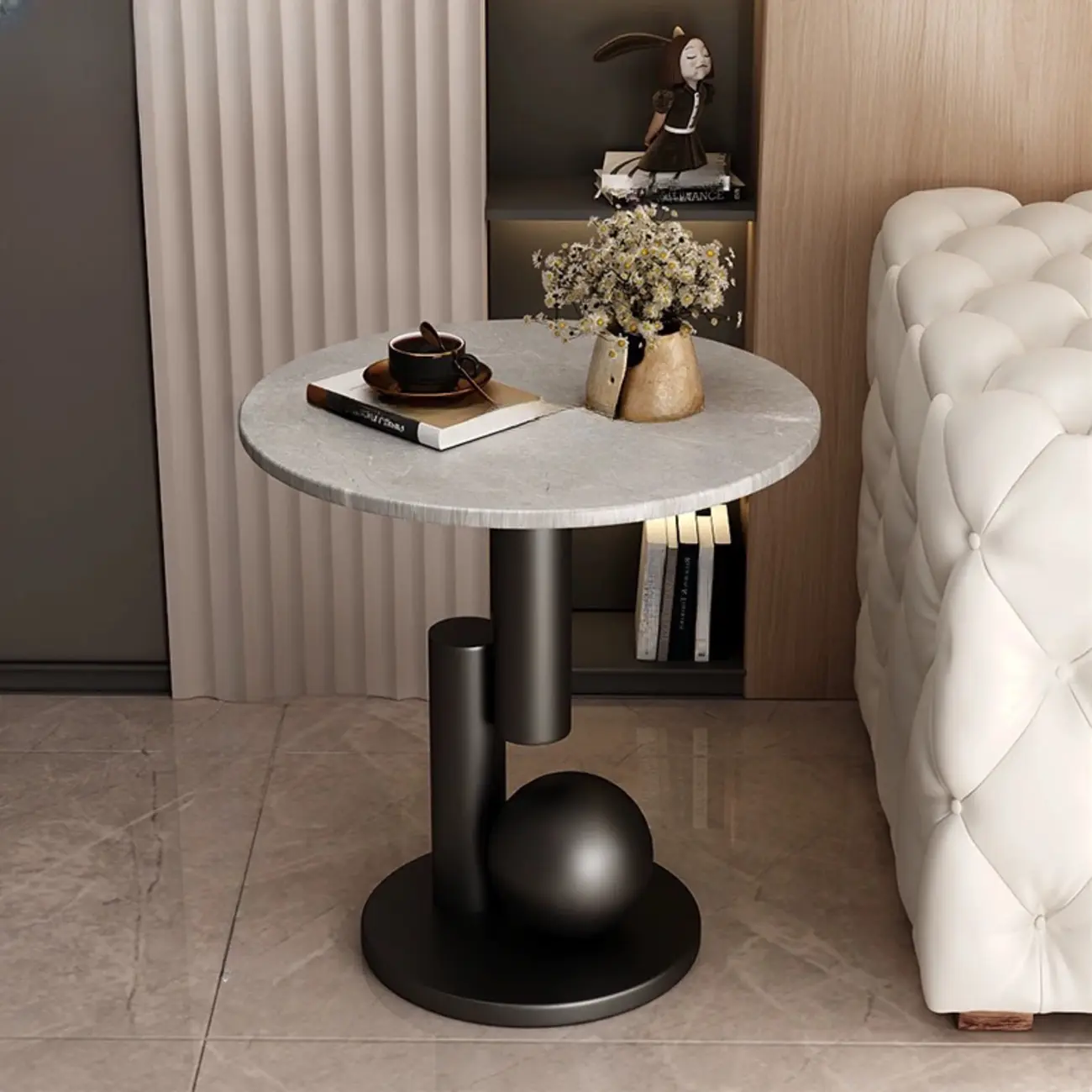 Glam Round Stone Top End Table Abstract Base Image - 9 | homeyfad