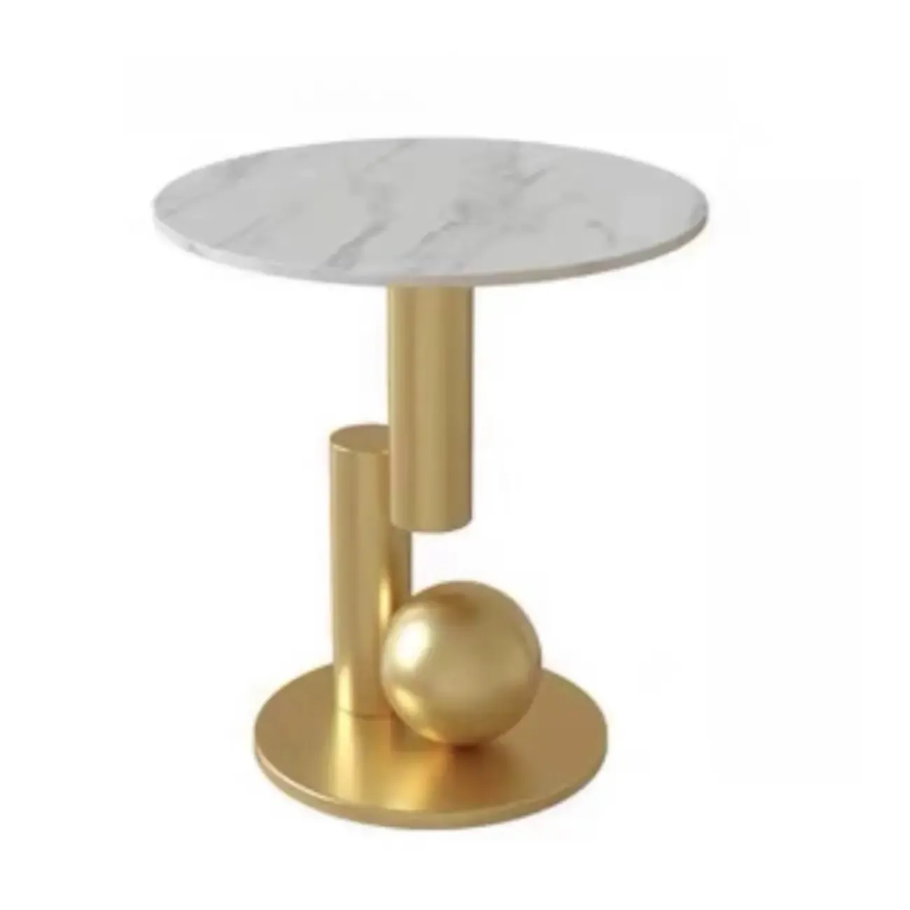 Glam Round Stone Top End Table Abstract Base Image - 10
