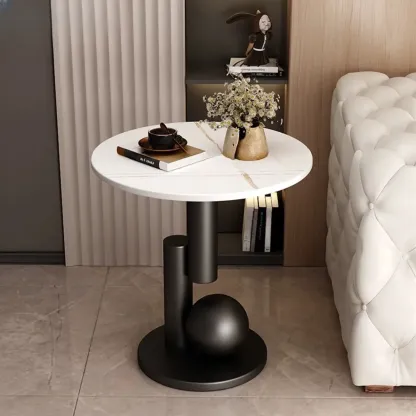 Glam Round Stone Top End Table Abstract Base Image - 11