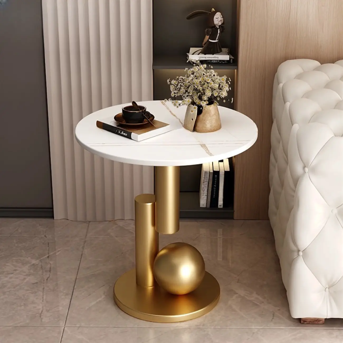 Glam Round Stone Top End Table Abstract Base Image - 13 | homeyfad