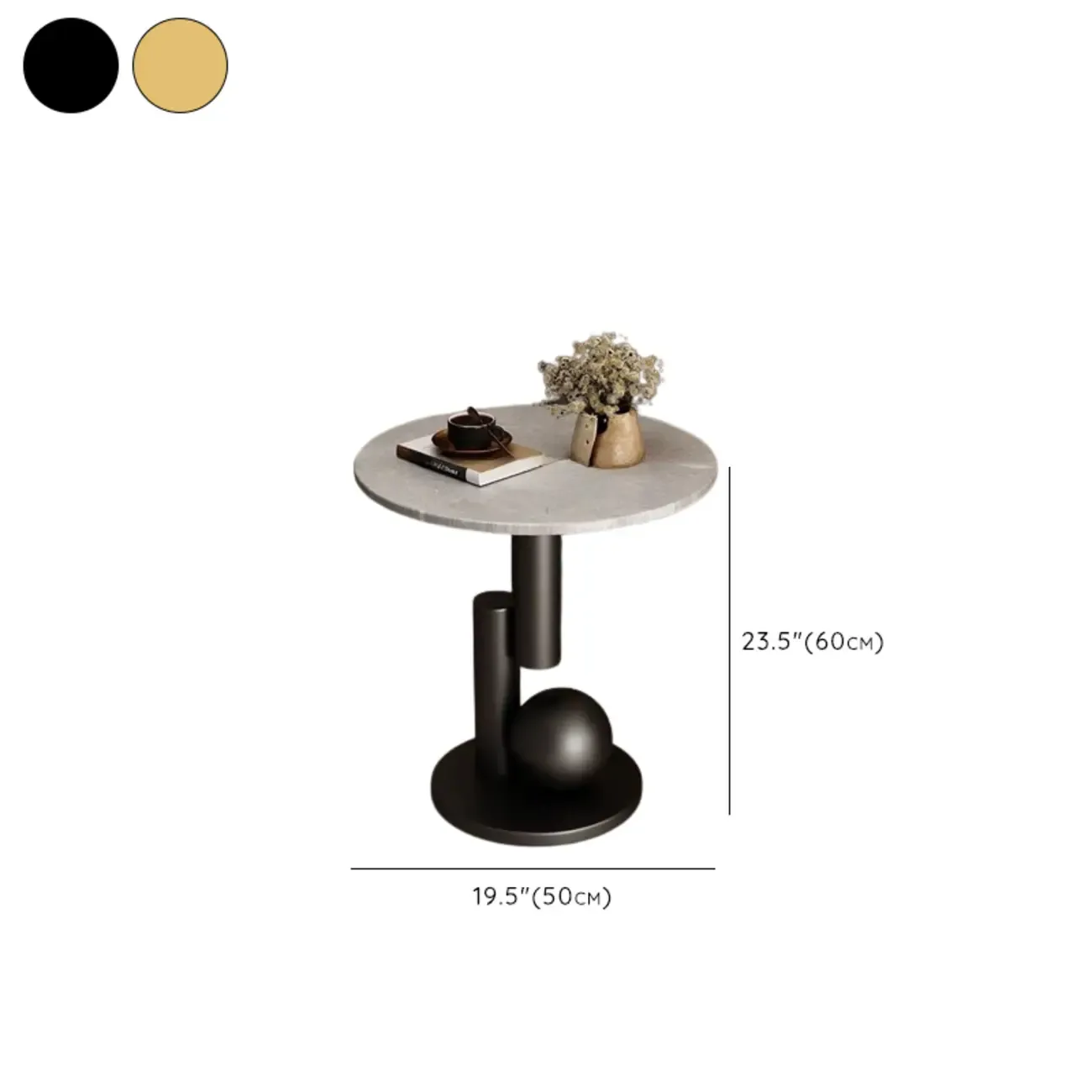 Glam Round Stone Top End Table Abstract Base Image - 23
