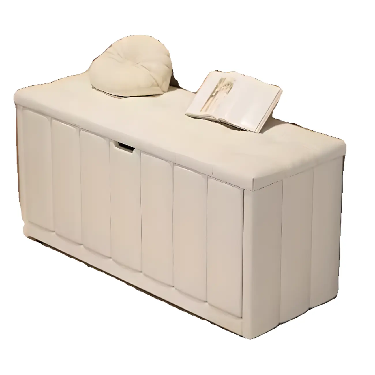 White Drop Front Wood Shoe Storage Bench with Cushion Image - 10 | homeyfad