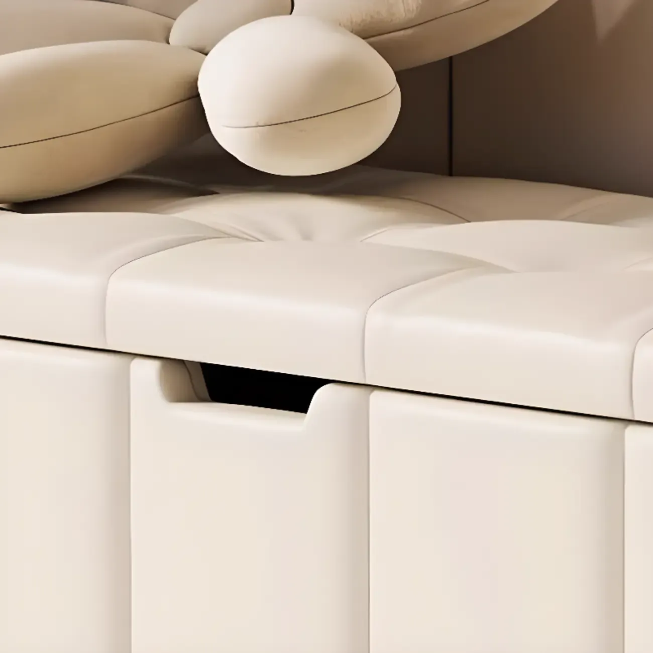 White Drop Front Wood Shoe Storage Bench with Cushion Image - 12