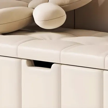 White Drop Front Wood Shoe Storage Bench with Cushion Image - 12