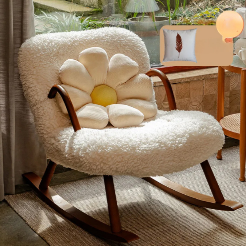 Vintage Flannel Upholstered Wood Rocking Chair