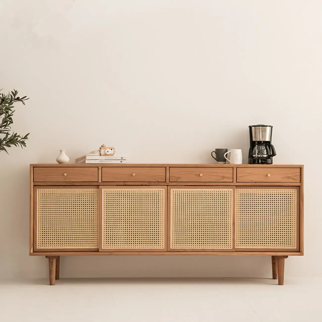 Scandinavian Rattan Door Wooden Sideboard for Living Room | HomeyFad