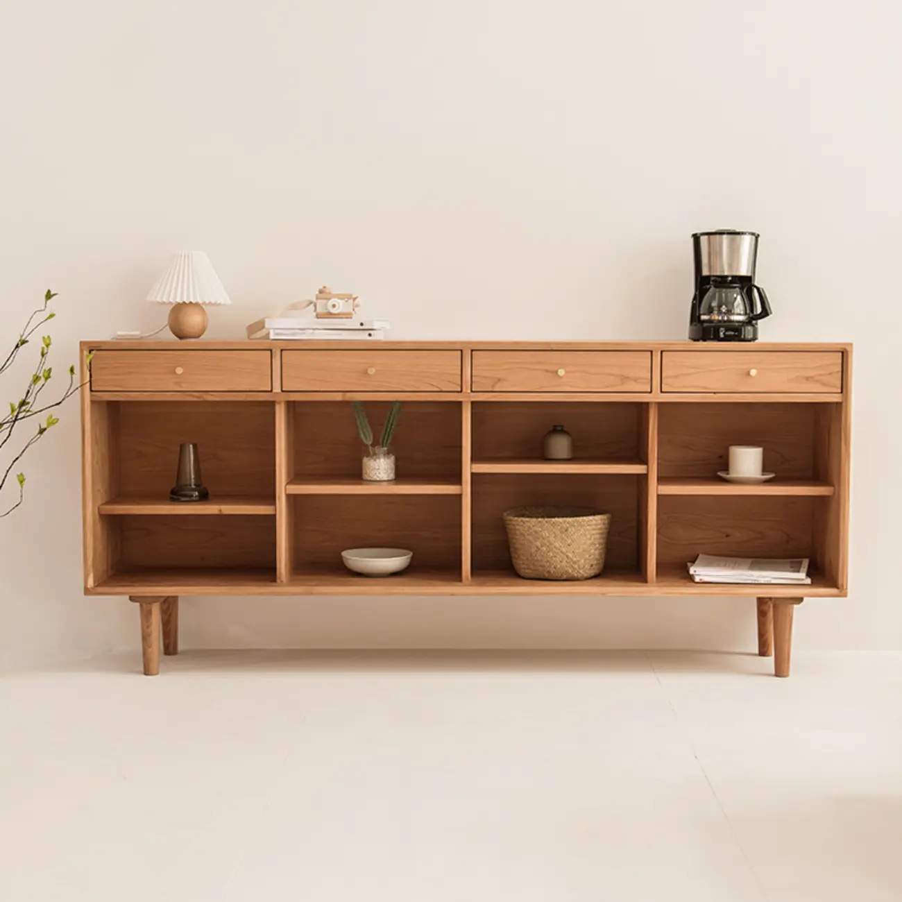 Scandinavian Natutal Wood Rattan Sideboard with Drawers Image - 2 | homeyfad