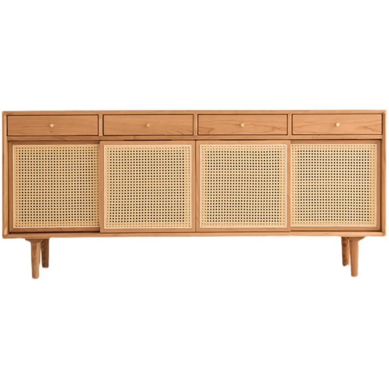 Scandinavian Natutal Wood Rattan Sideboard with Drawers Image - 6