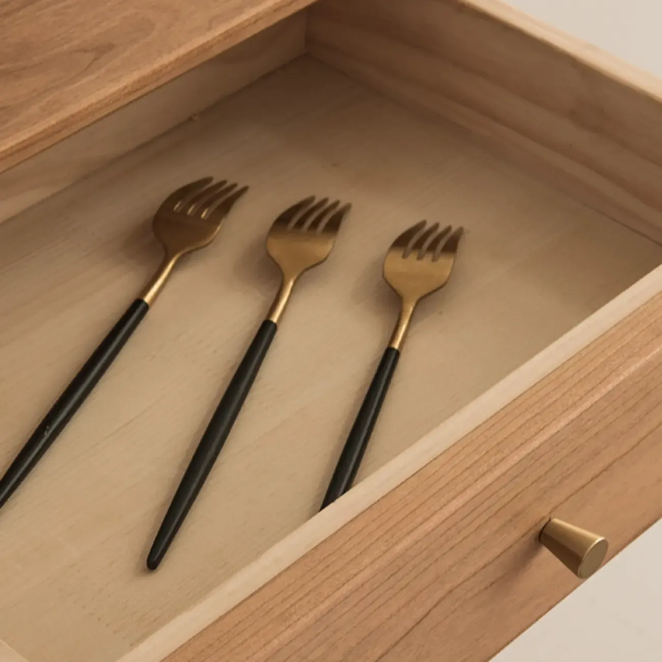 Scandinavian Natutal Wood Rattan Sideboard with Drawers Image - 5