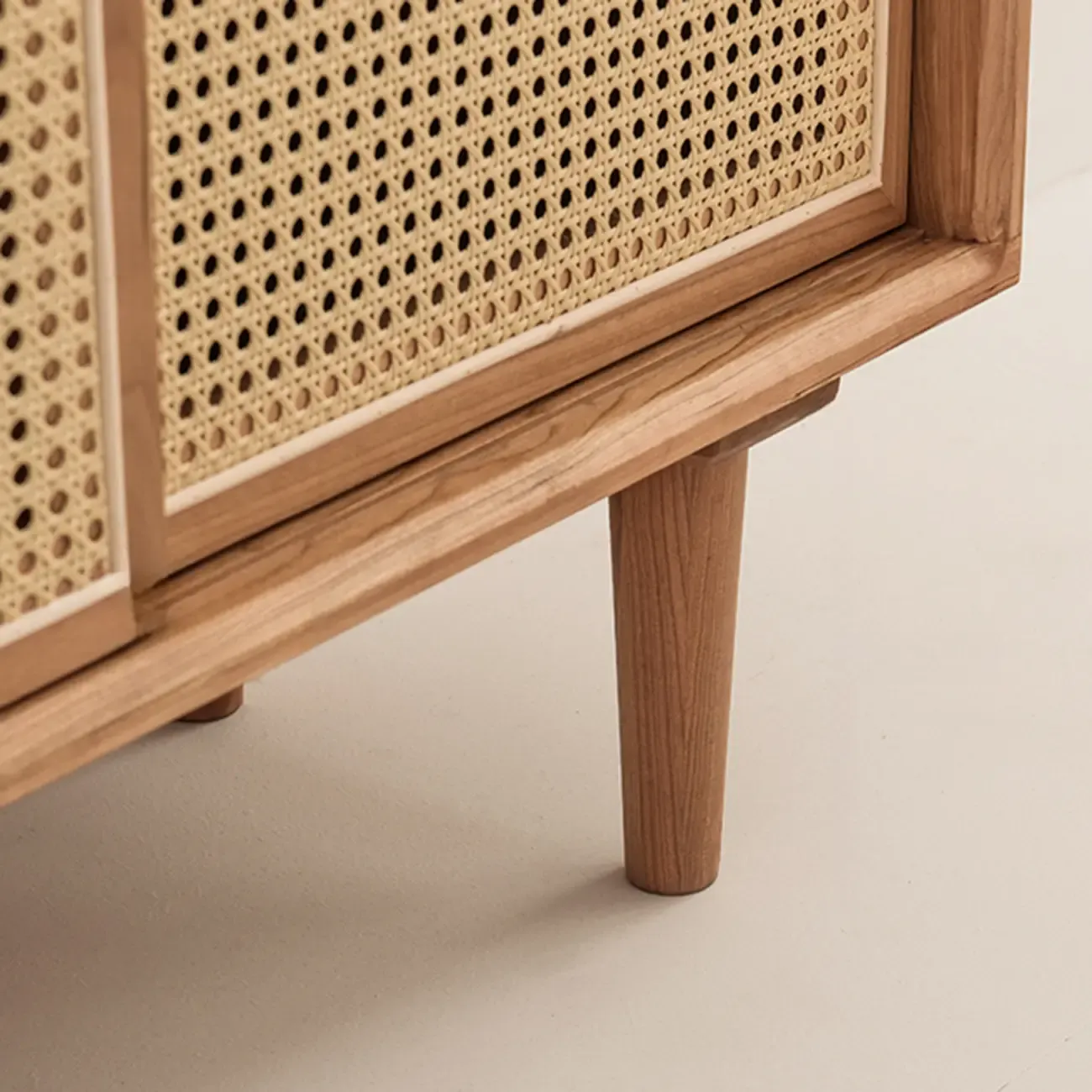 Scandinavian Natutal Wood Rattan Sideboard with Drawers Image - 11