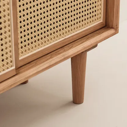 Scandinavian Natutal Wood Rattan Sideboard with Drawers Image - 11