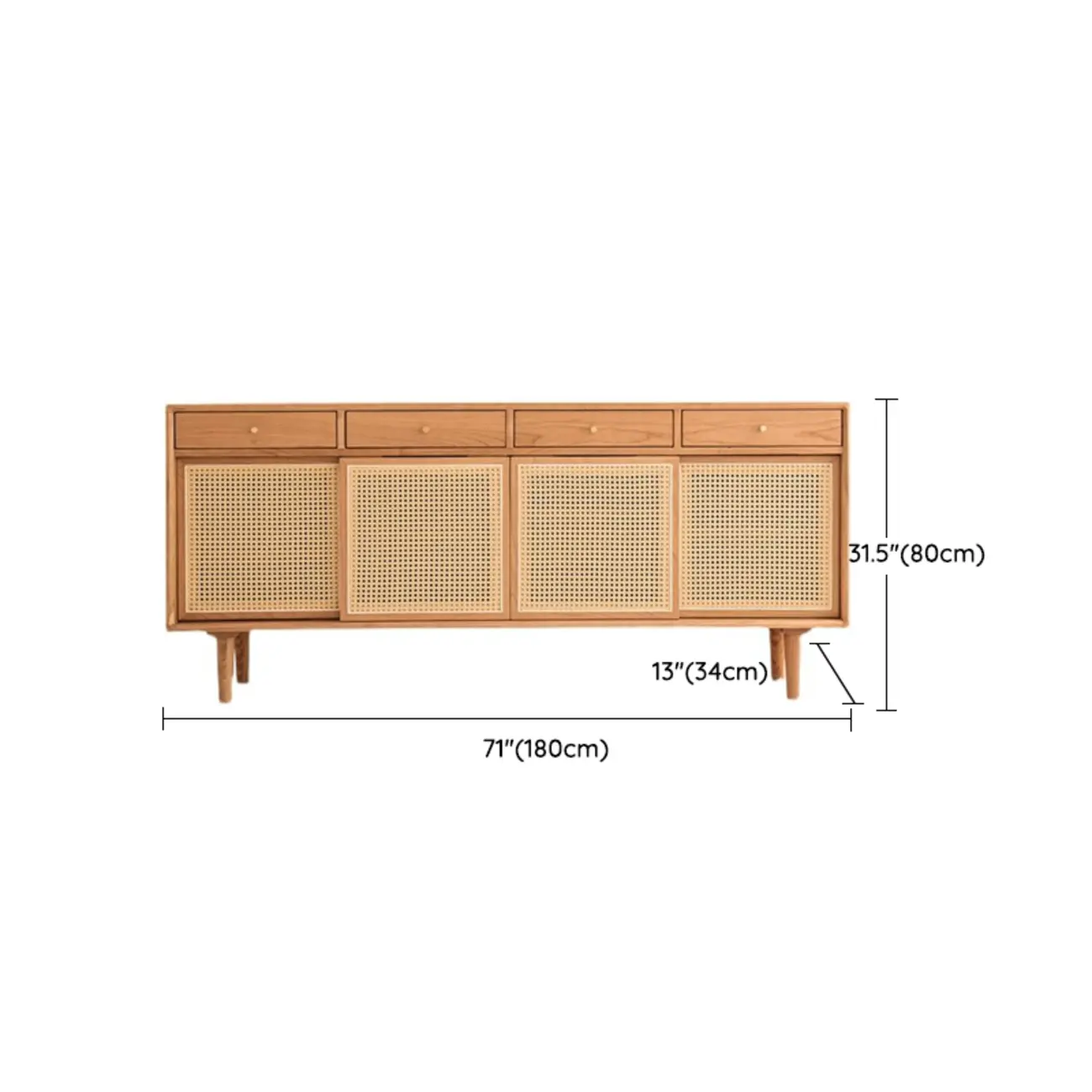 Scandinavian Natutal Wood Rattan Sideboard with Drawers Image - 13 | homeyfad