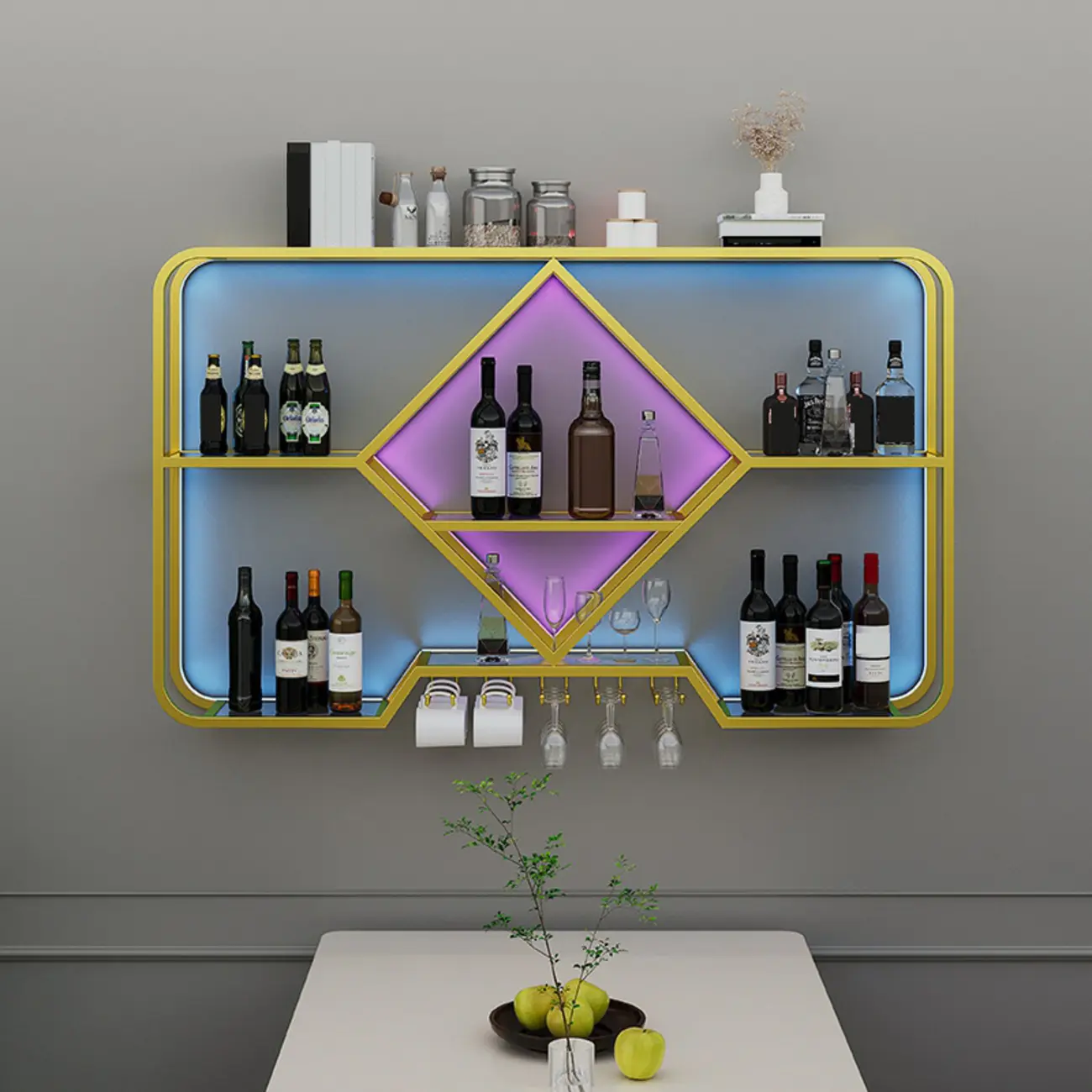 Gold Metal Diamond Wall-Mounted Wine Glass Rack Image - 1 | homeyfad