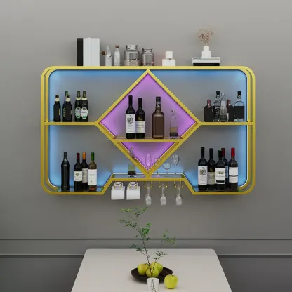 Gold Metal Diamond Wall-Mounted Wine Glass Rack Image - 1