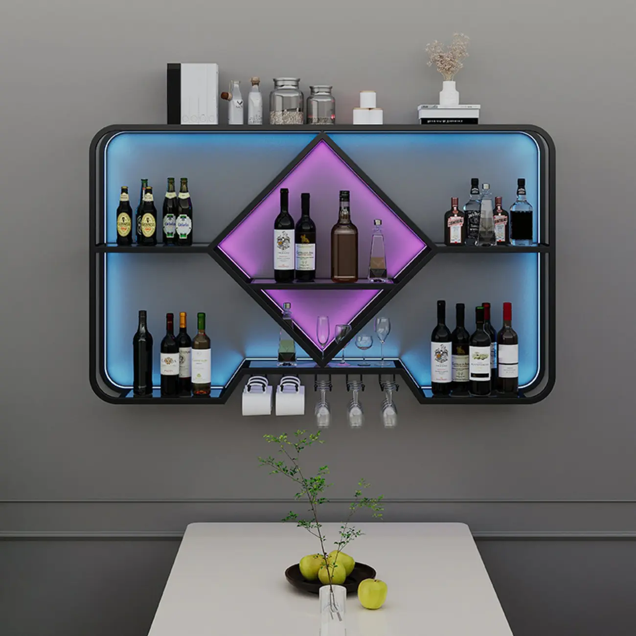 Gold Metal Diamond Wall-Mounted Wine Glass Rack Image - 2 | homeyfad