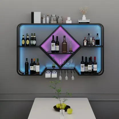 Gold Metal Diamond Wall-Mounted Wine Glass Rack Image - 2