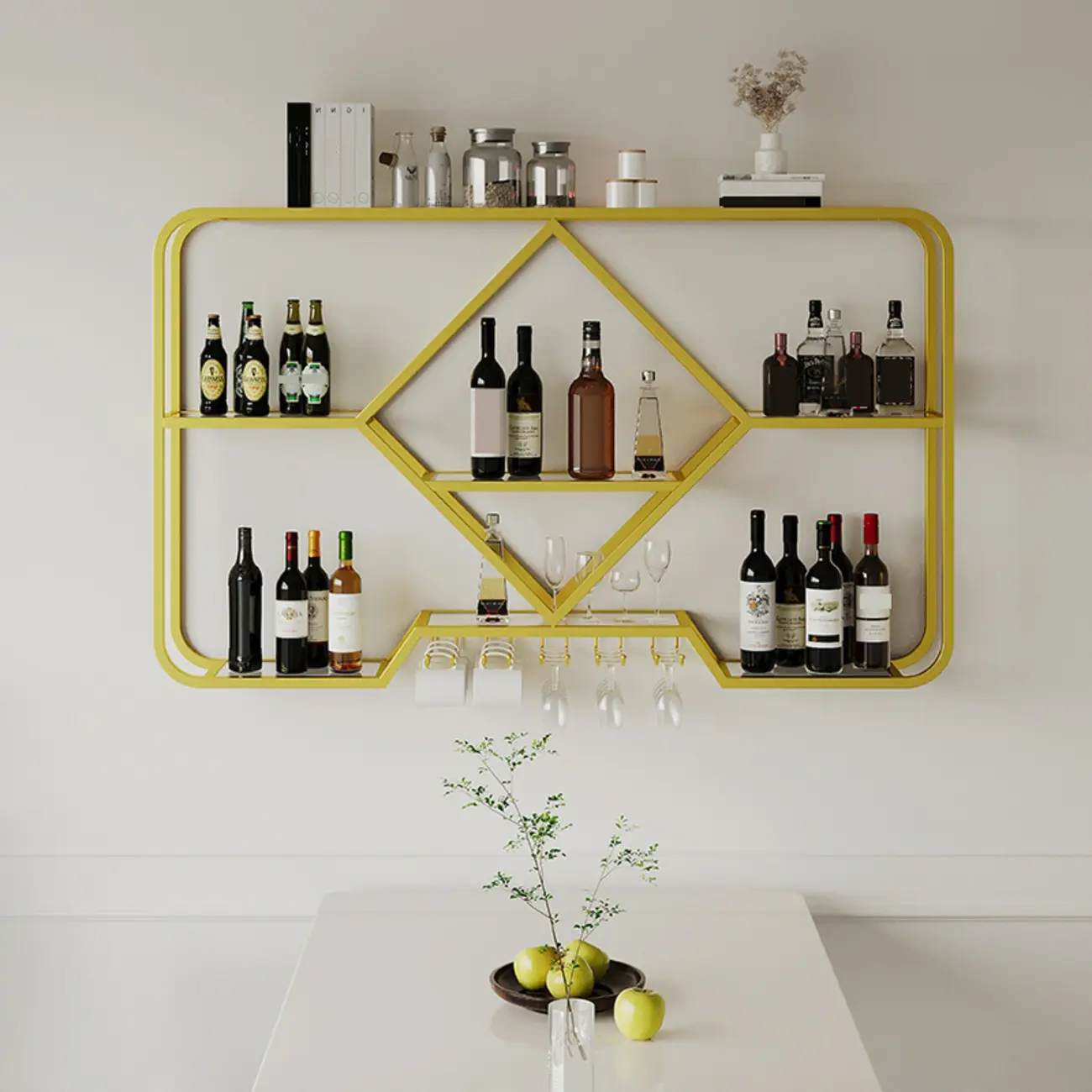 Gold Metal Diamond Wall-Mounted Wine Glass Rack Image - 7 | homeyfad