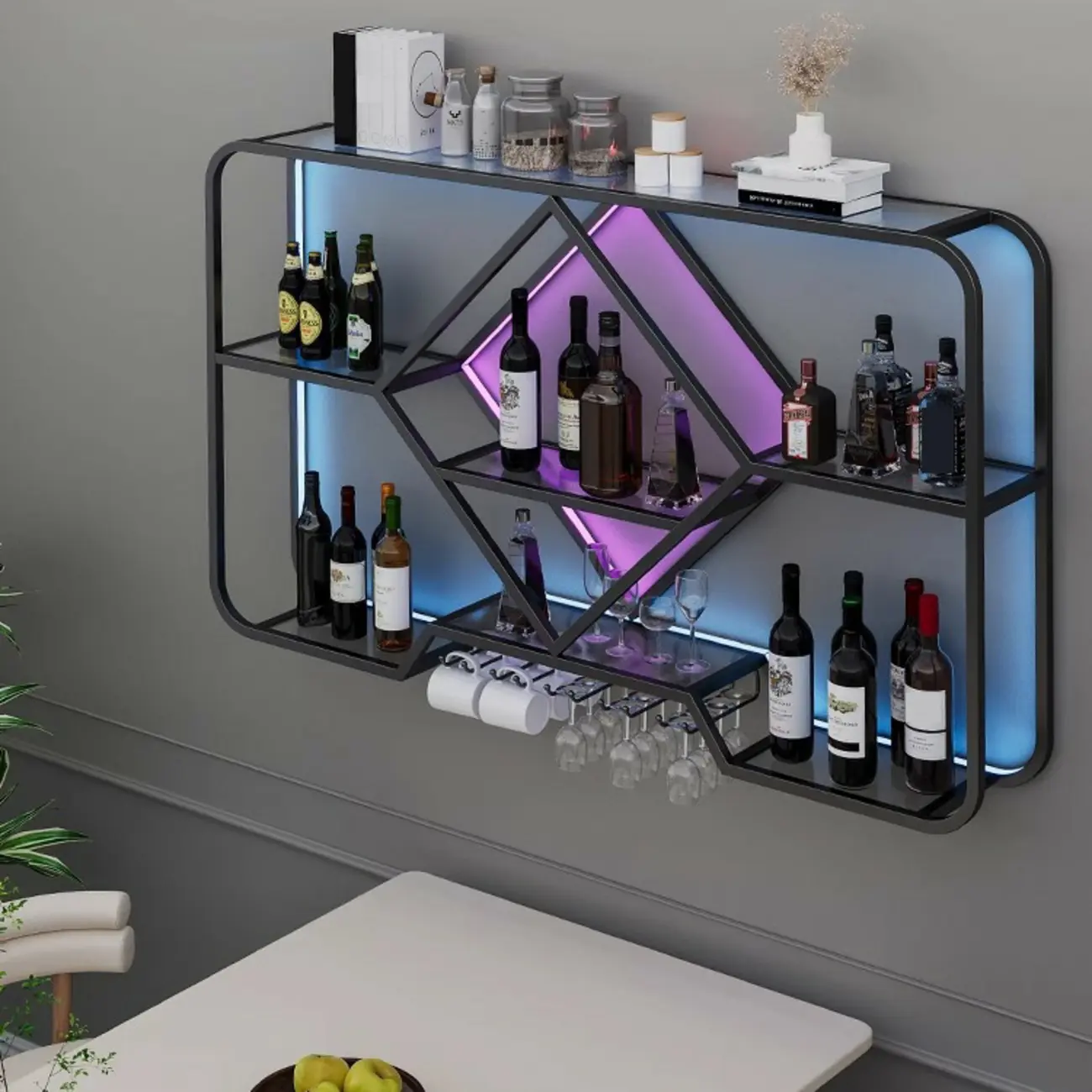 Gold Metal Diamond Wall-Mounted Wine Glass Rack Image - 8 | homeyfad