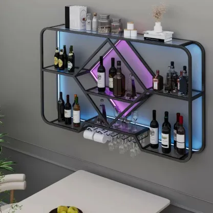 Gold Metal Diamond Wall-Mounted Wine Glass Rack Image - 8