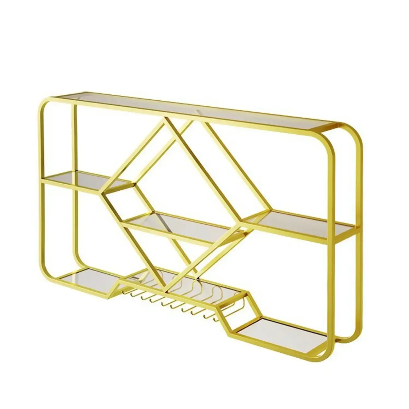Gold Metal Diamond Wall-Mounted Wine Glass Rack Image - 9