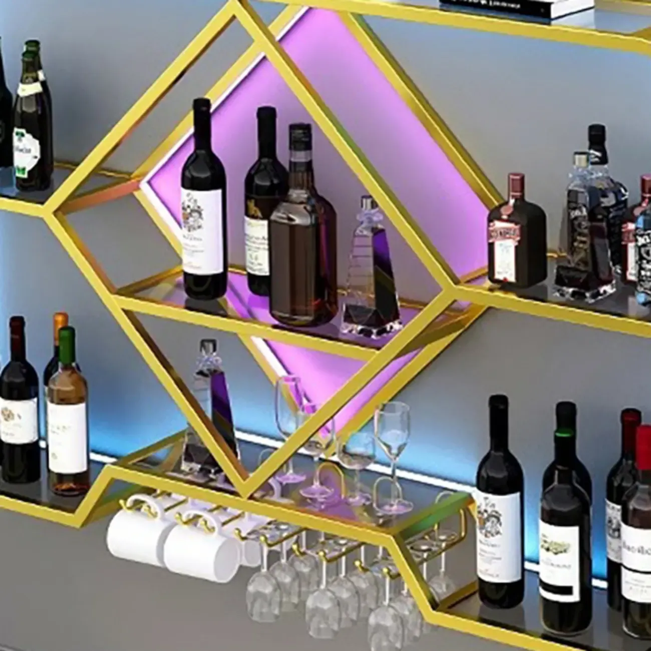 Gold Metal Diamond Wall-Mounted Wine Glass Rack Image - 10