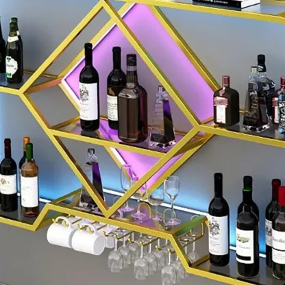 Gold Metal Diamond Wall-Mounted Wine Glass Rack Image - 10