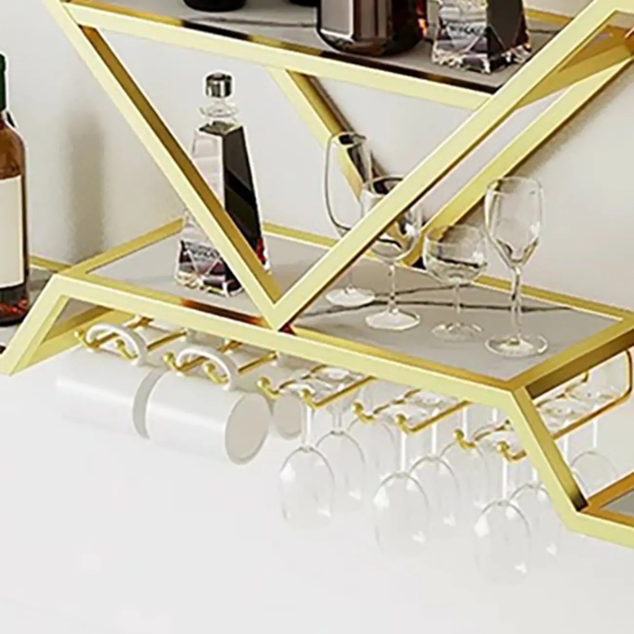 Gold Metal Diamond Wall-Mounted Wine Glass Rack Image - 11 | homeyfad