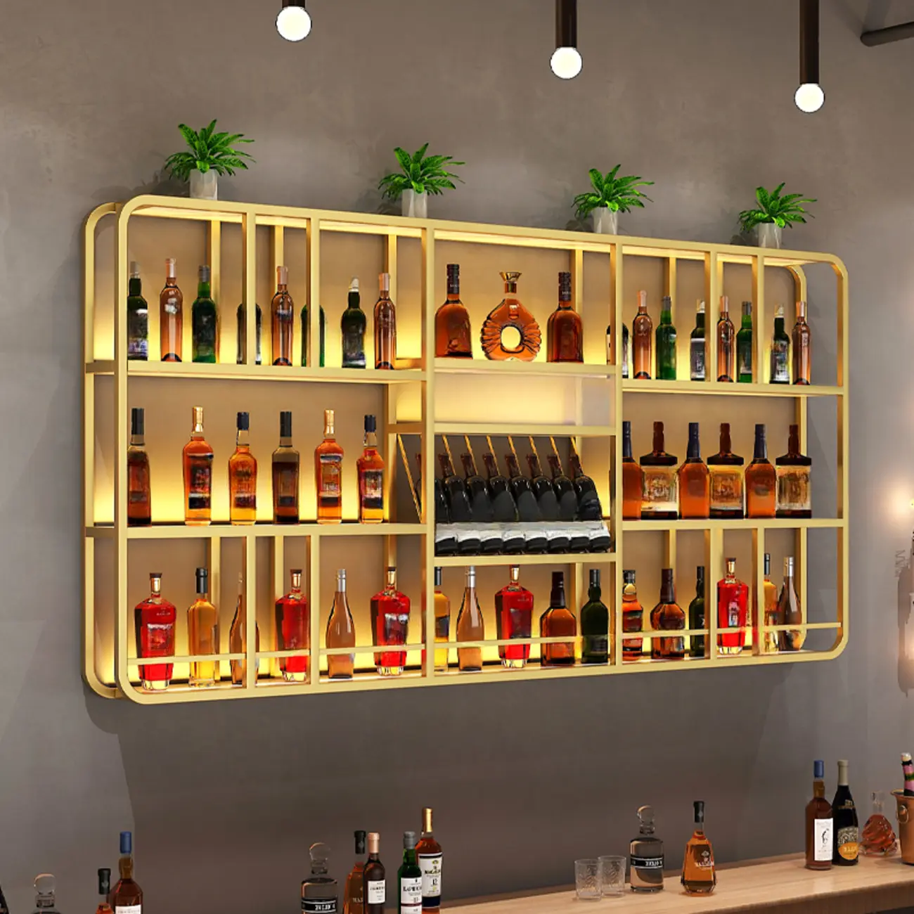 Glam Gold Wall-Mounted Open Wine Bottle Rack Image - 1 | homeyfad