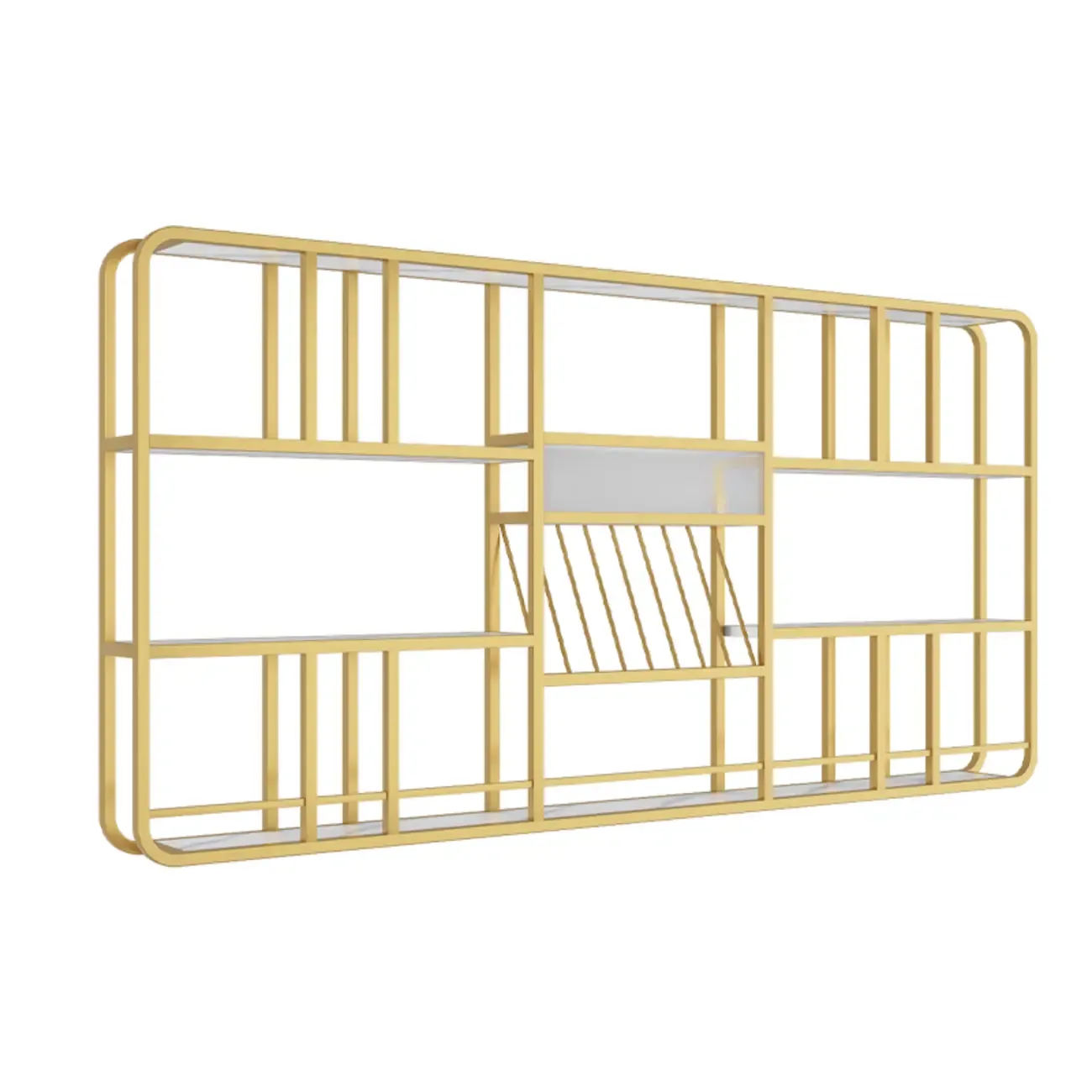 Glam Gold Wall-Mounted Open Wine Bottle Rack Image - 3