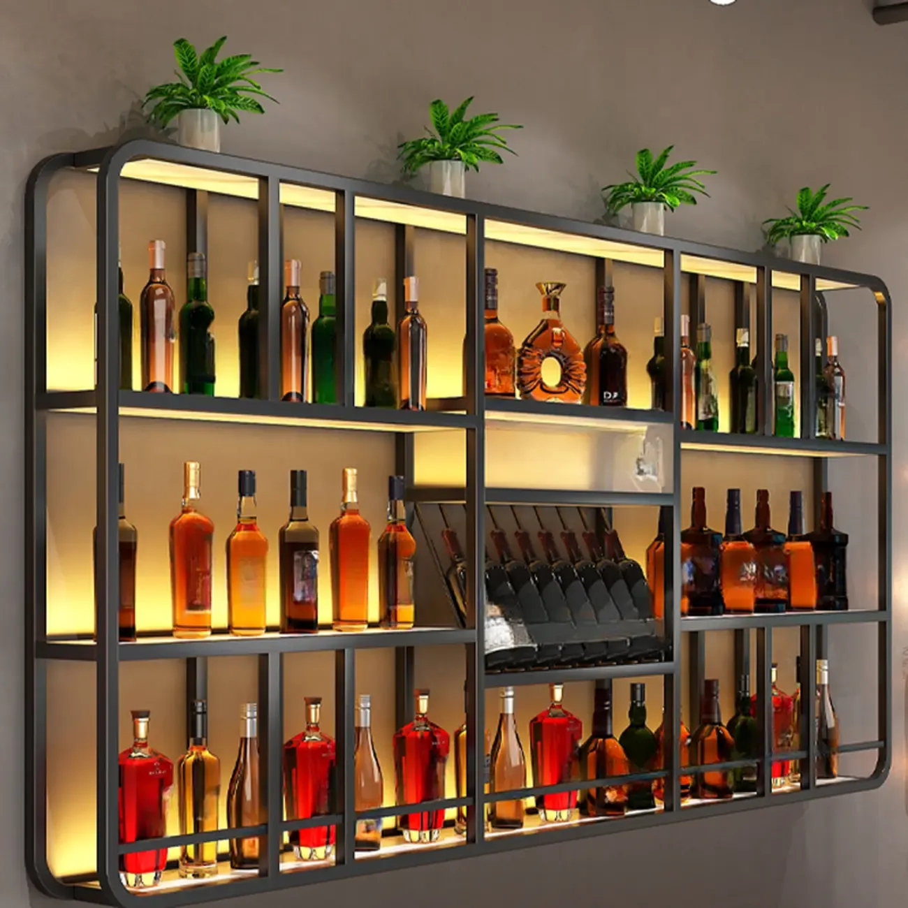 Glam Gold Wall-Mounted Open Wine Bottle Rack Image - 5