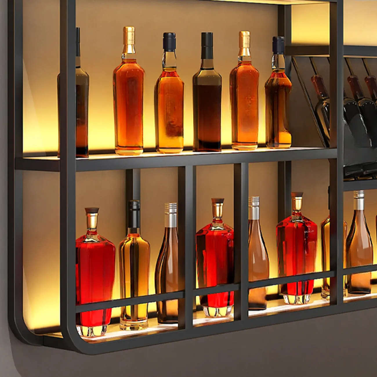 Glam Gold Wall-Mounted Open Wine Bottle Rack Image - 7 | homeyfad