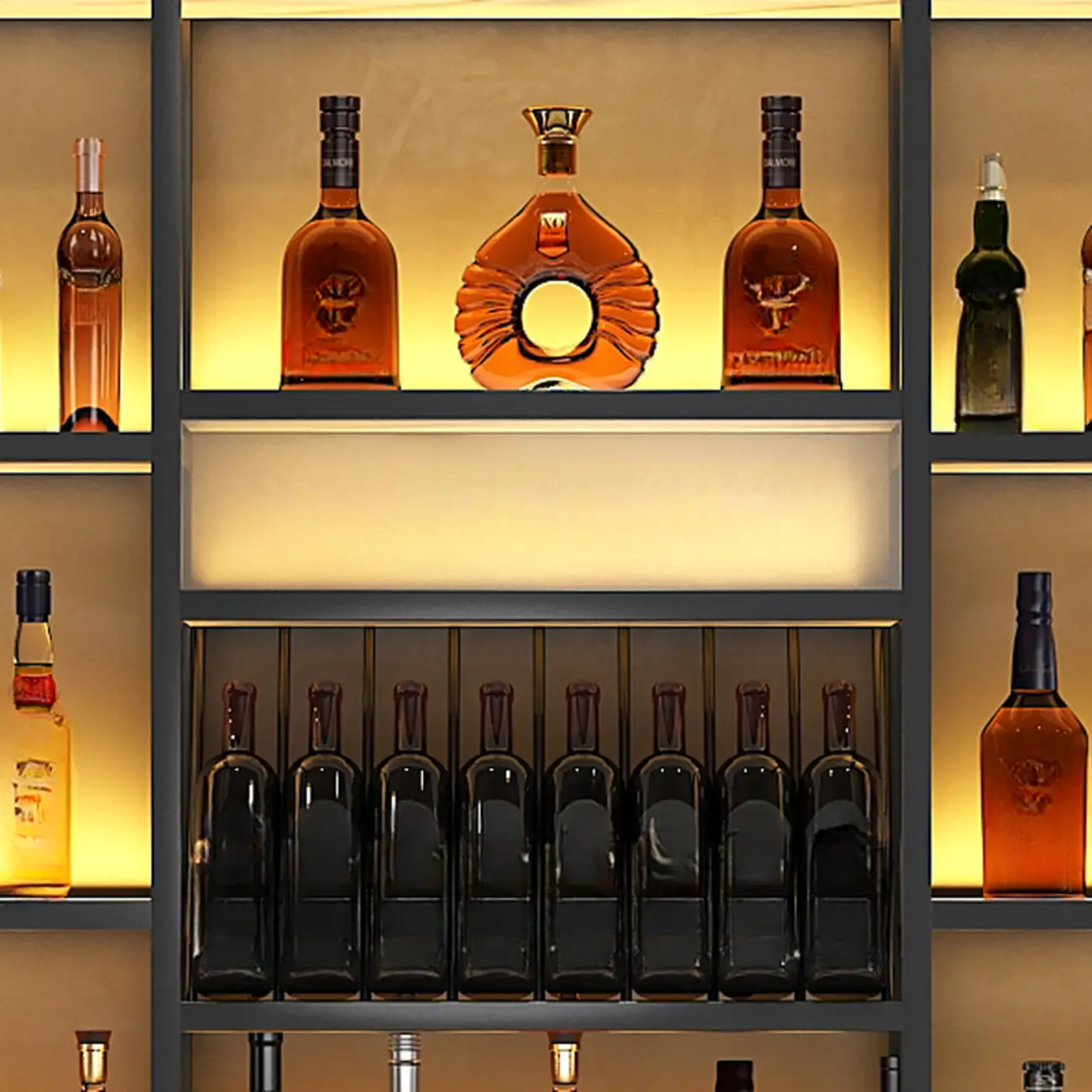 Glam Gold Wall-Mounted Open Wine Bottle Rack Image - 10 | homeyfad