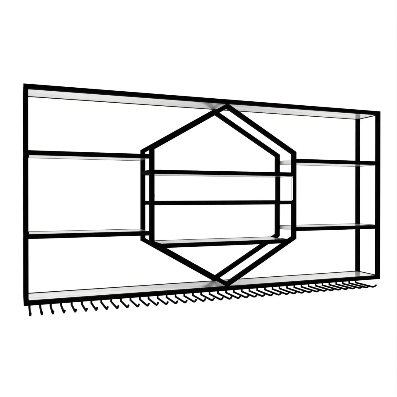 Geometric Metal Black Floating Wine Rack with Light Image - 3