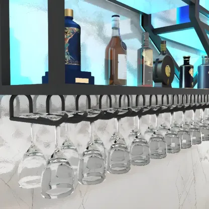 Geometric Metal Black Floating Wine Rack with Light Image - 8