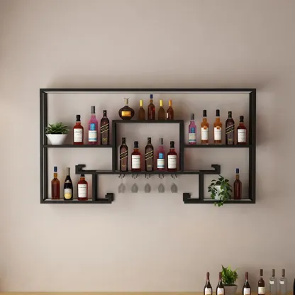 Multi-Shelf Metal Wall-Mounted Wine Bottle & Glass Rack Image - 1