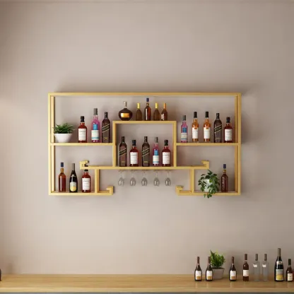 Multi-Shelf Metal Wall-Mounted Wine Bottle & Glass Rack Image - 2