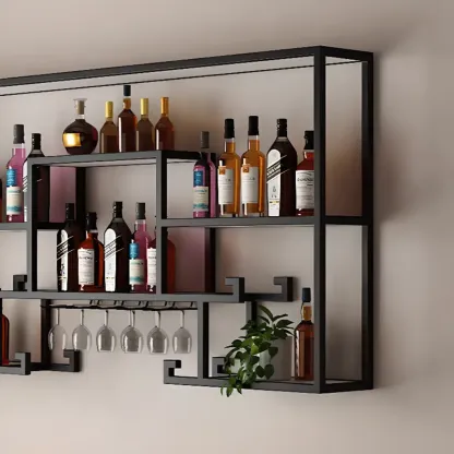 Multi-Shelf Metal Wall-Mounted Wine Bottle & Glass Rack Image - 5