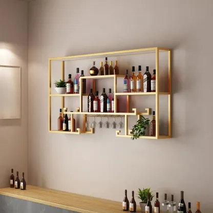 Multi-Shelf Metal Wall-Mounted Wine Bottle & Glass Rack Image - 8
