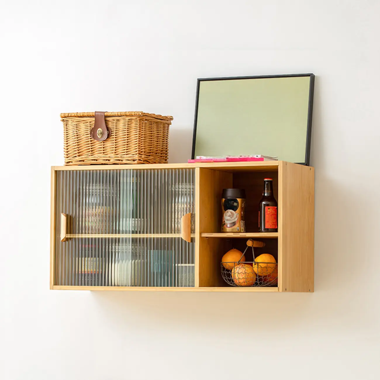 Kitchen Small Glass Doors Slab Wall Mounted Display Cabinet Image - 1 | homeyfad