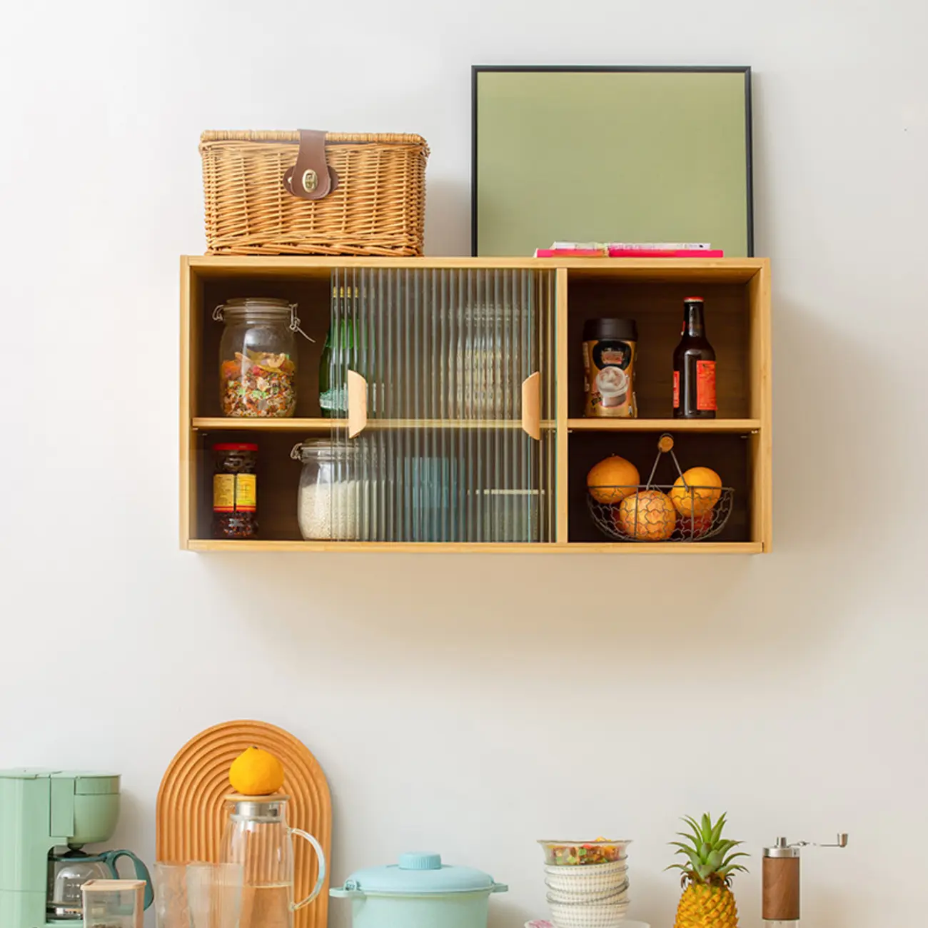 Kitchen Small Glass Doors Slab Wall Mounted Display Cabinet Image - 2 | homeyfad