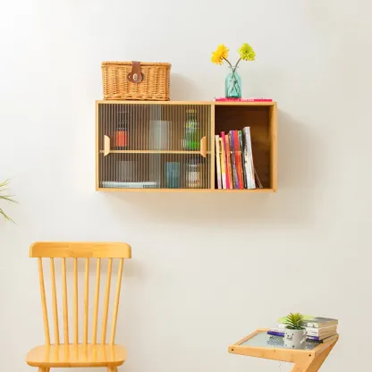 Kitchen Small Glass Doors Slab Wall Mounted Display Cabinet Image - 5