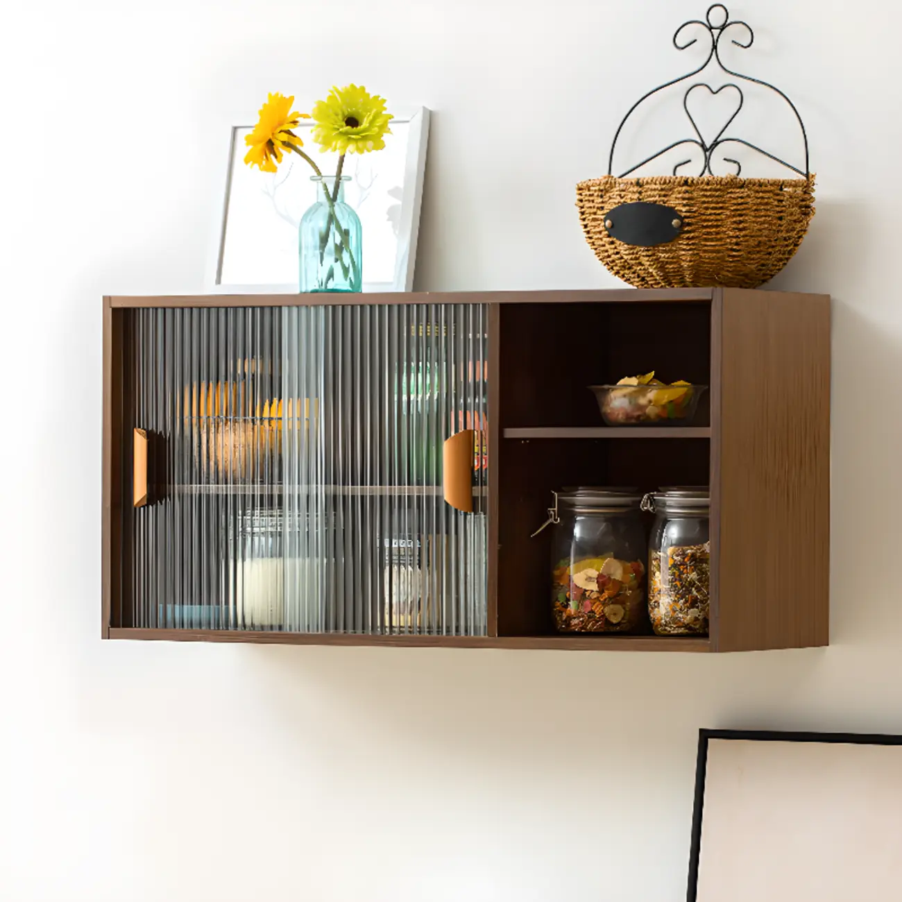 Kitchen Small Glass Doors Slab Wall Mounted Display Cabinet Image - 4 | homeyfad