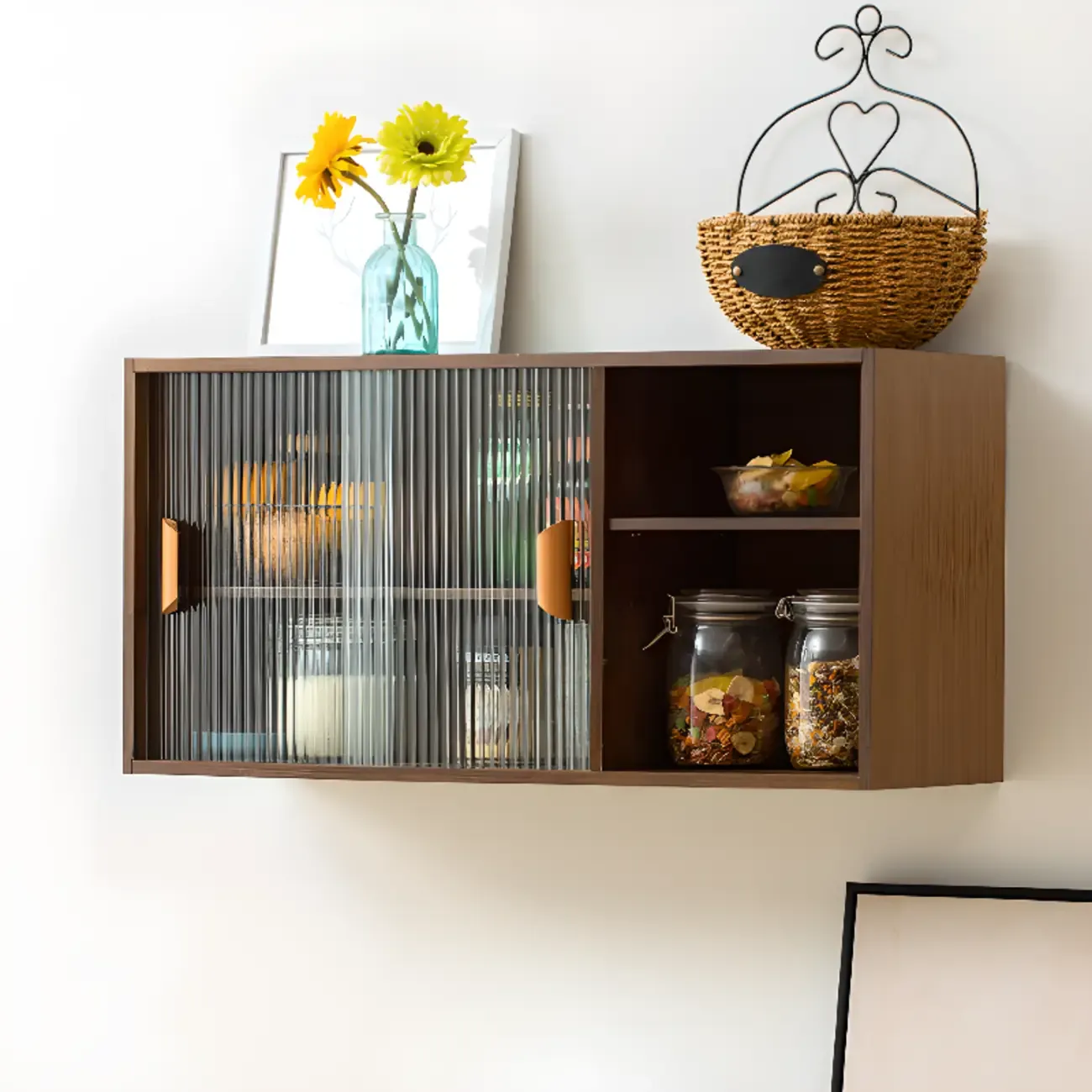 Kitchen Small Glass Doors Slab Wall Mounted Display Cabinet Image - 4