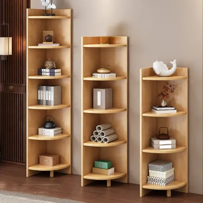 Narrow 5-Tier Natural Wood Corner Bookcase Image - 4
