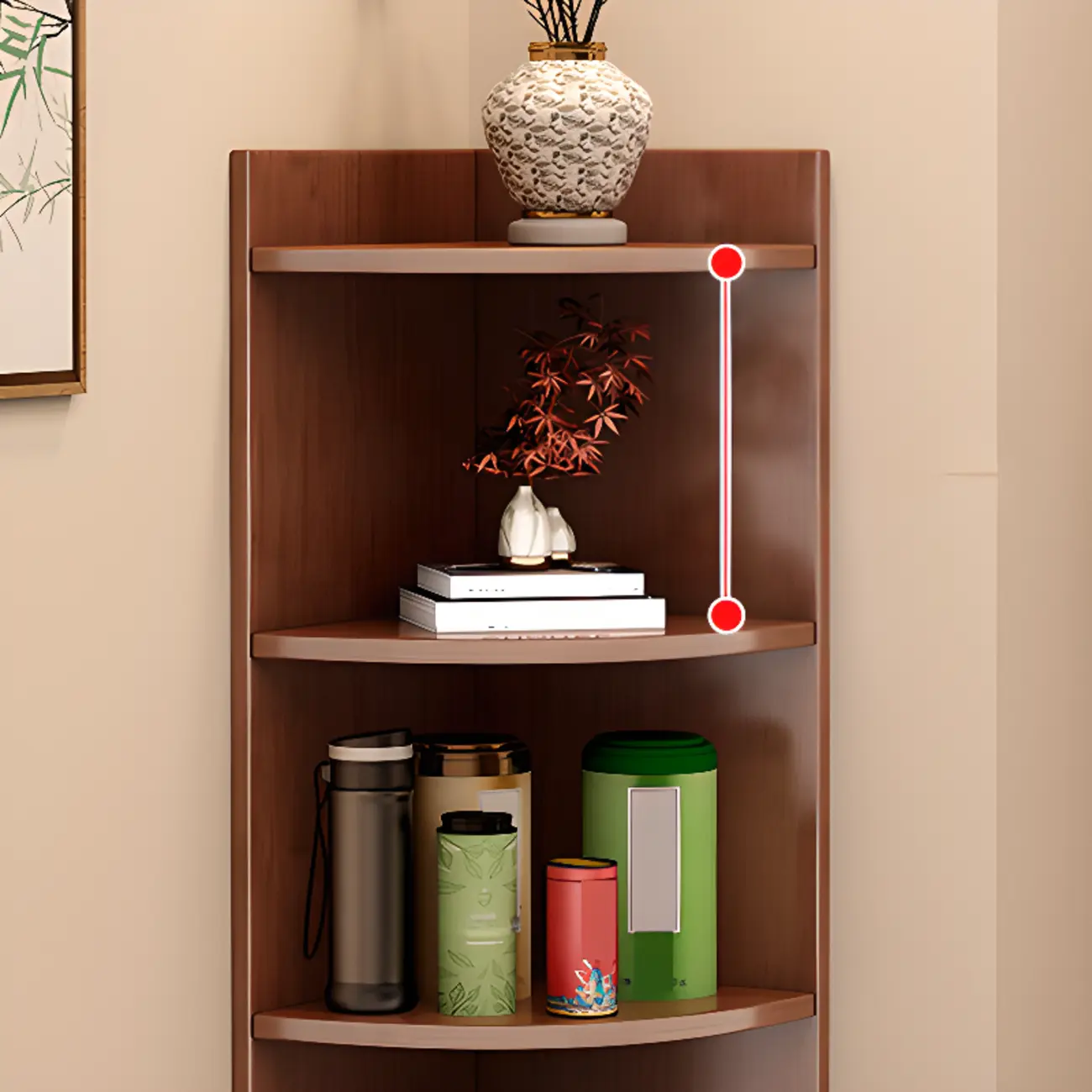 Narrow 5-Tier Natural Wood Corner Bookcase Image - 6 | homeyfad